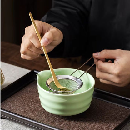 4-teiliges Bambus Tee-Set mit Matcha-Besen, Löffel, Chashaku und Sieb | Traditionelles japanisches Zubehör für cremigen Matcha