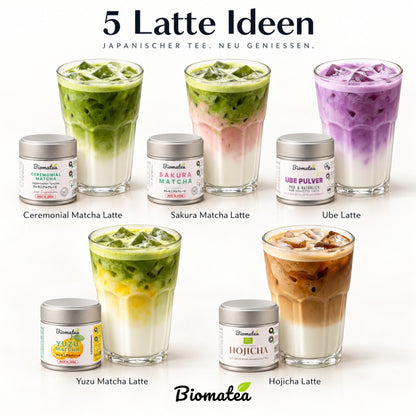 6tlg. Premium Geschenkset – 5 Sorten - Bio Hojicha, Ceremonial Sakura, Yuzu, Matcha, Ube , Ideal für Teeliebhaber