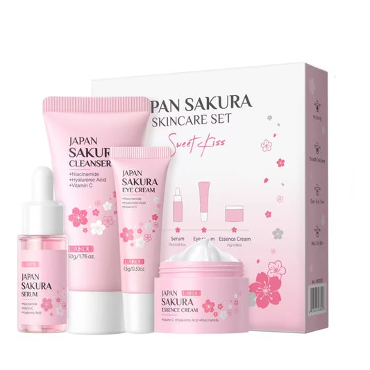 Sakura Gesichtspflege-Geschenkset, 4-teilig – Reinigung, Serum, Augencreme & Gesichtscreme