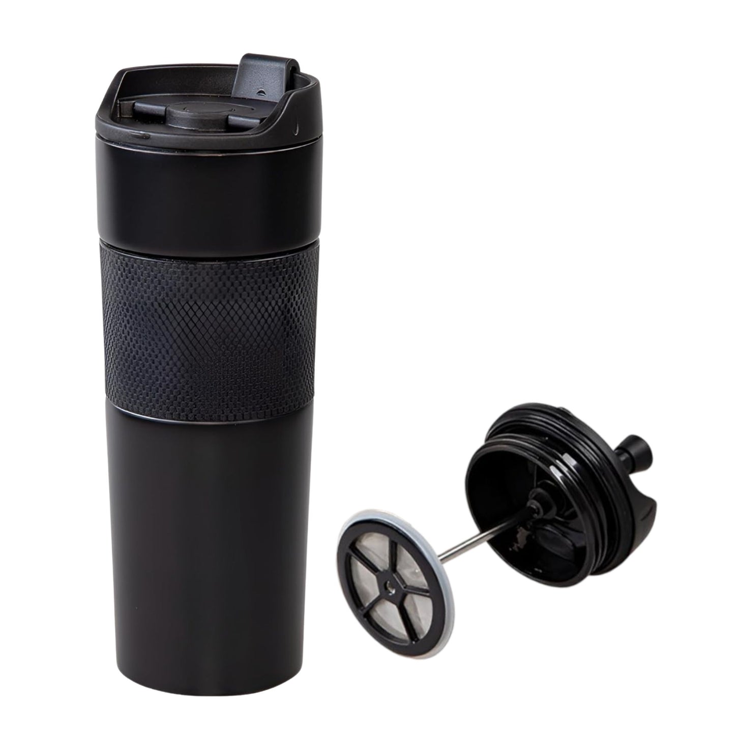 Doppelwandig French Press Thermobecher 450ml, für Tee und Kaffee, Schwarz