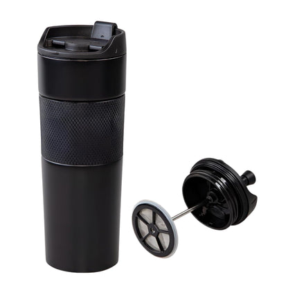 Doppelwandig French Press Thermobecher 450ml, für Tee und Kaffee, Schwarz