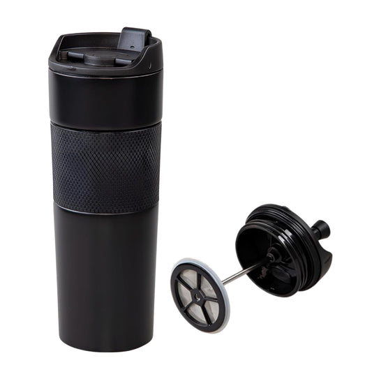 Doppelwandig French Press Thermobecher 450ml, für Tee und Kaffee, Schwarz