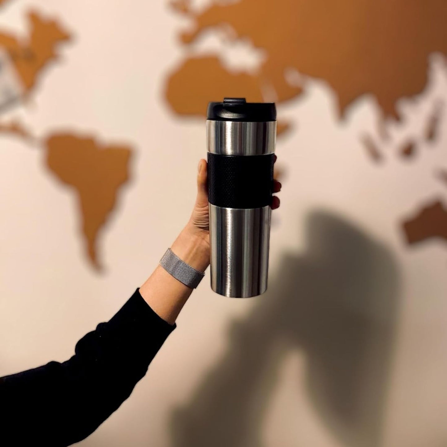 Doppelwandig French Press Thermobecher 450ml, für Tee und Kaffee, Silber