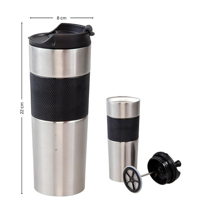 Doppelwandig French Press Thermobecher 450ml, für Tee und Kaffee, Silber