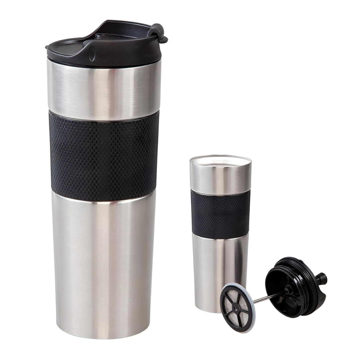 Doppelwandig French Press Thermobecher 450ml, für Tee und Kaffee, Silber