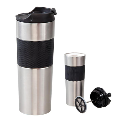 Doppelwandig French Press Thermobecher 450ml, für Tee und Kaffee, Silber