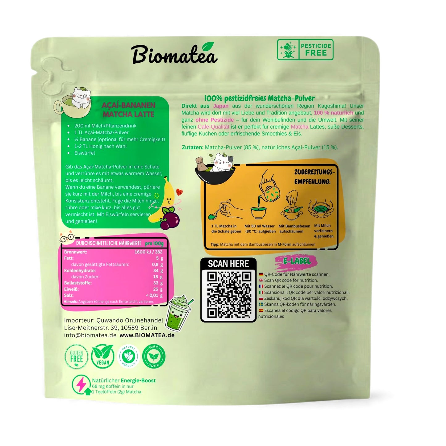 Matcha Love, 50 g japanischer Matcha Tee Pulver mit Acai Beere Geschmack