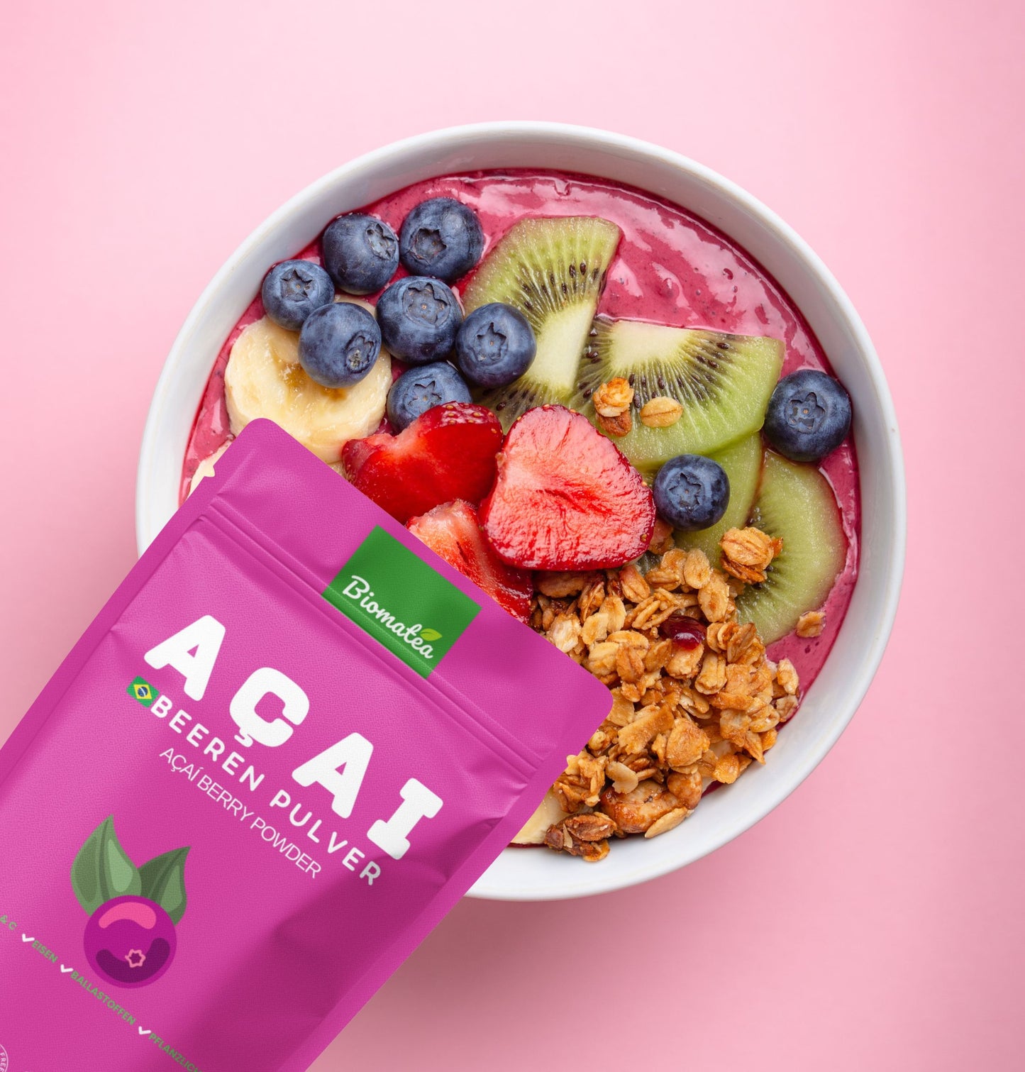 Biomatea Acai Beeren Pulver 100g - Ideal für Smoothies & Desserts - Nährstoffreich