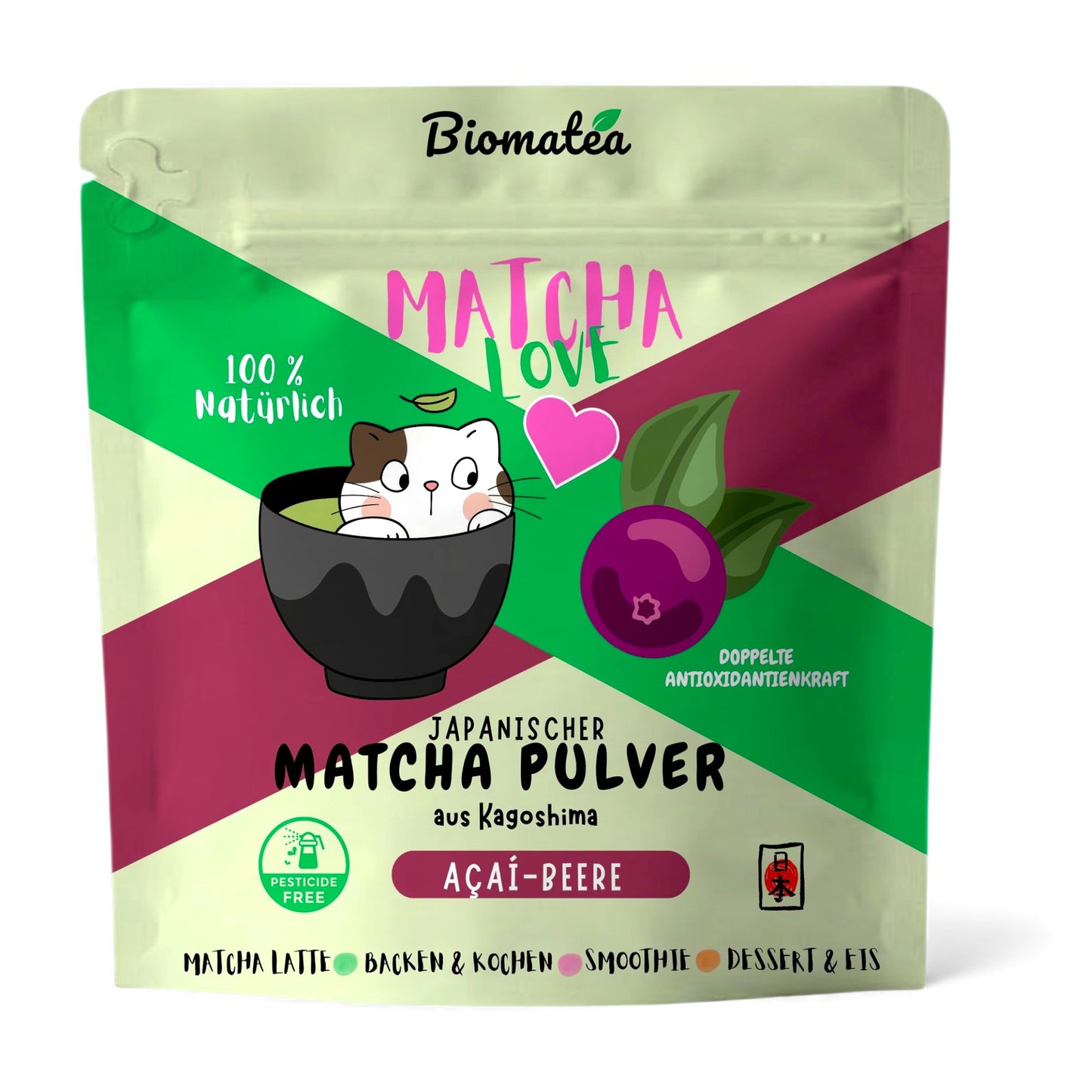 Matcha Love, 50 g japanischer Matcha Tee Pulver mit Acai Beere Geschmack