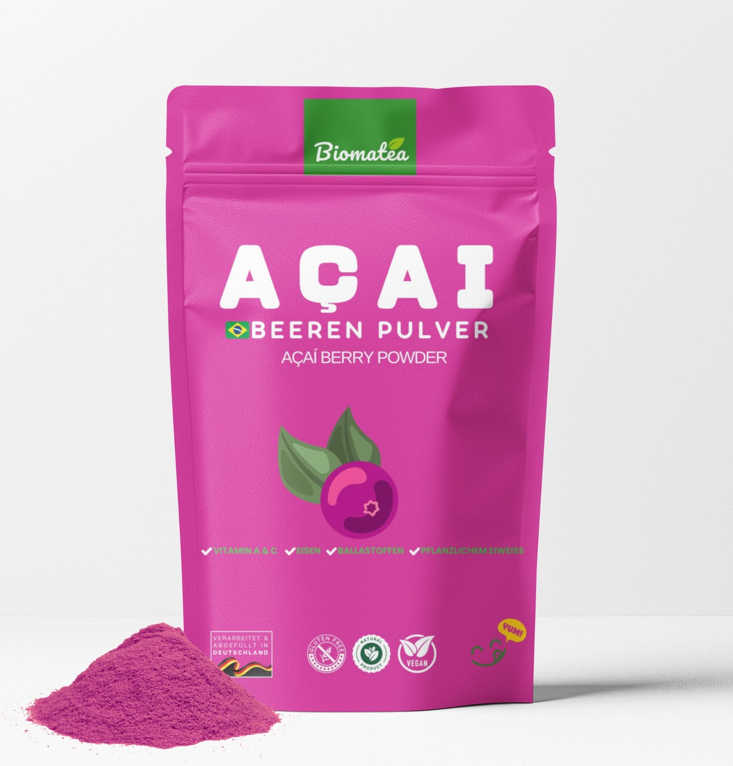 Biomatea Acai Beeren Pulver 100g - Ideal für Smoothies & Desserts - Nährstoffreich