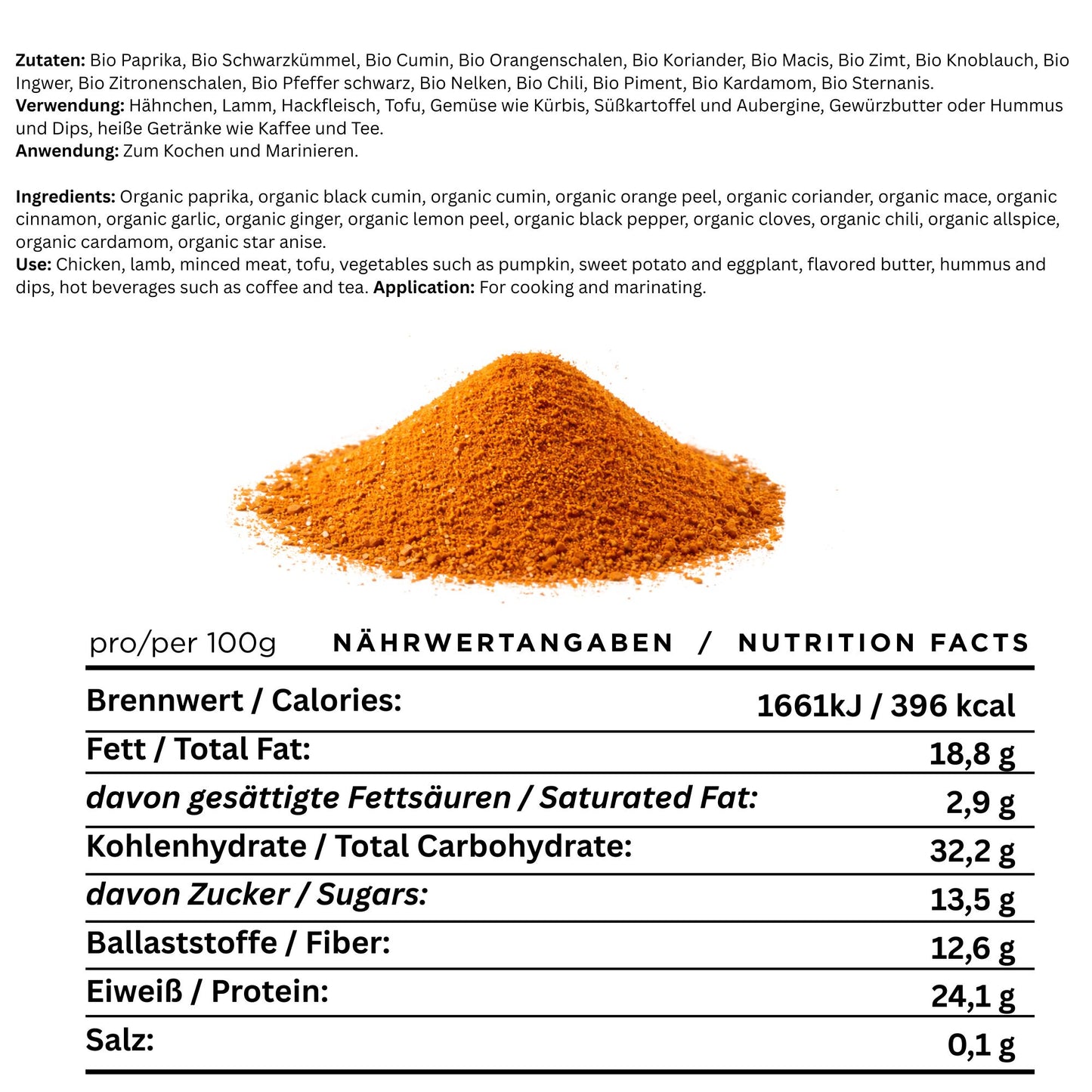 Bio Baharat Gewürzmischung – Orientalische 16 Gewürze Komposition – Made in Germany – Fein gemahlenes Premium Gewürzpulver, 150g