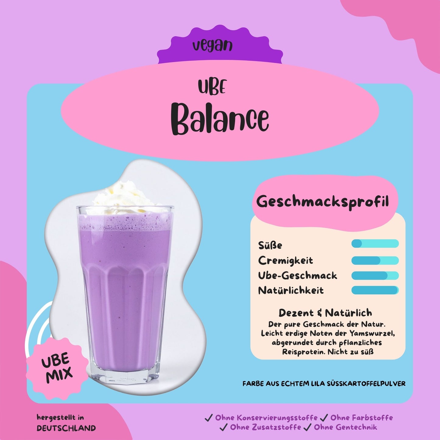 Ube Latte Mix instant "Balance" – Natural Mix (Zuckerfrei & Reisprotein) Yamswurzel Pulver