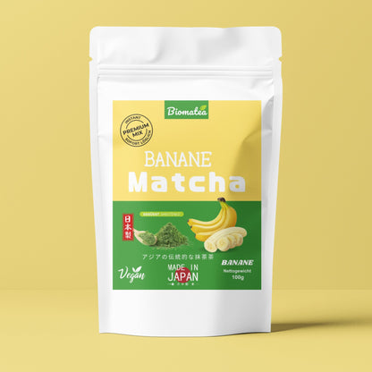 Japanischer Matcha Pulver mit Bananen Pulver, gesüßt – 100g – Sofort löslich in Wasser oder Milch, trinkfertig