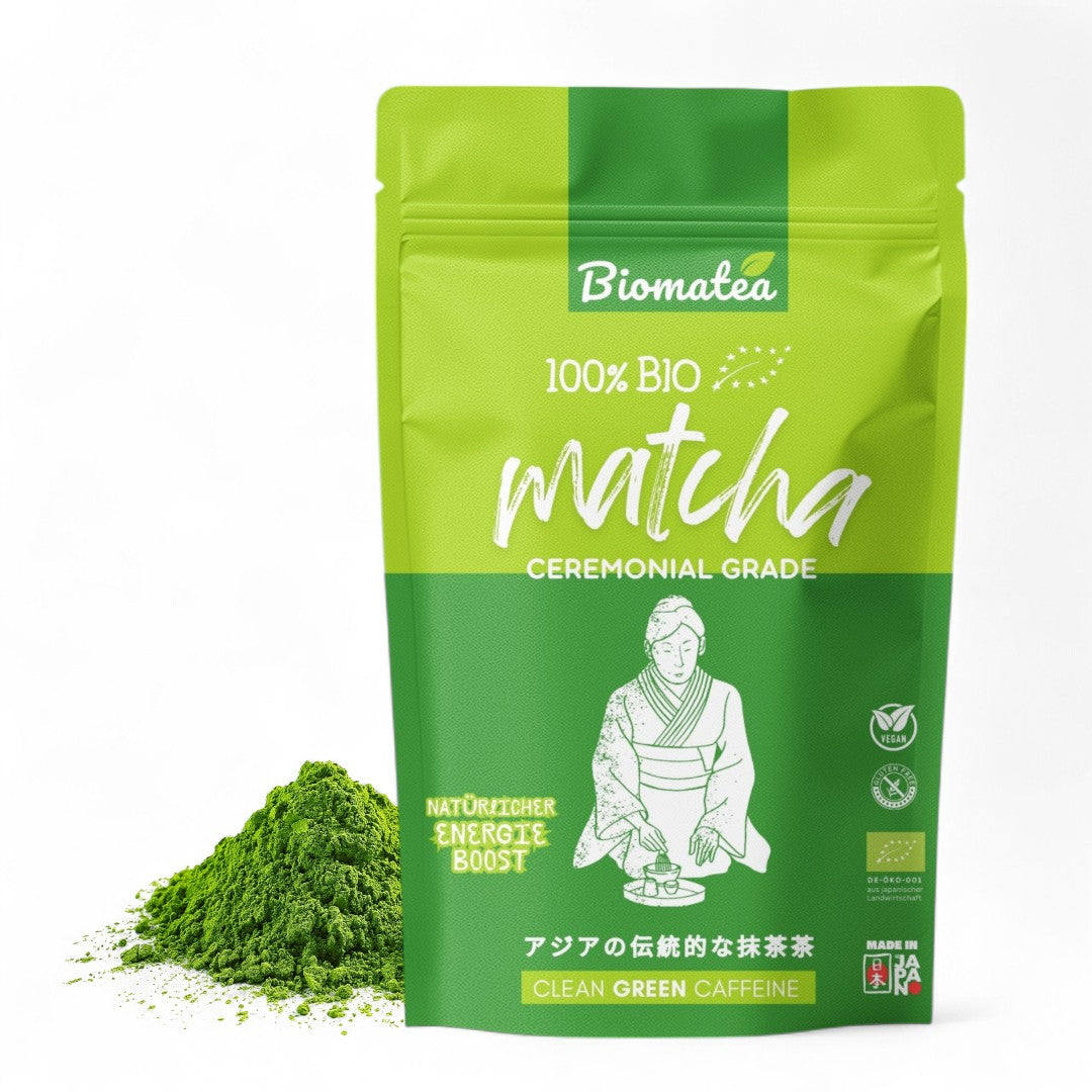 Biomatea 100g Bio Matcha Tee Pulver, Ceremonial aus Japan, single Origin, Premium Qualität