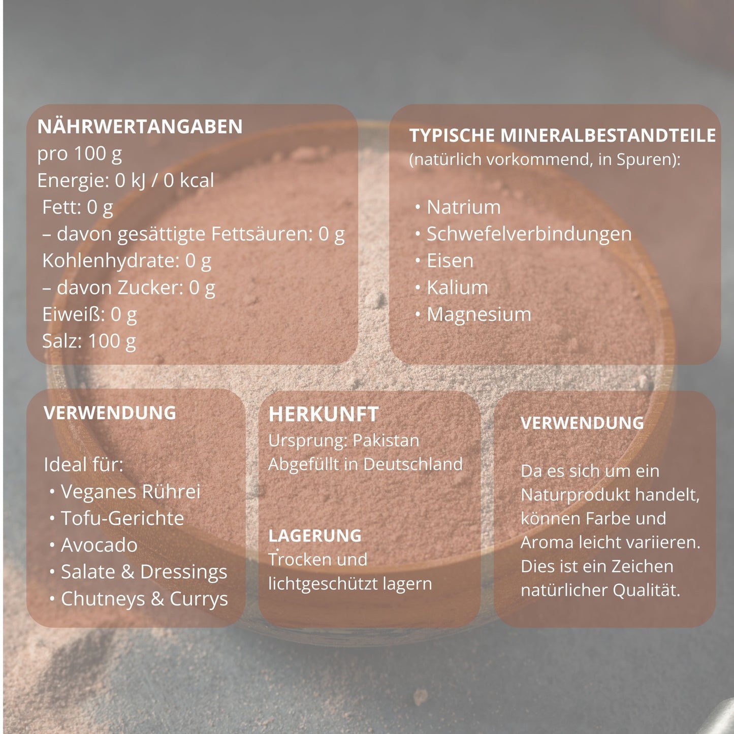 Biomatea Gourmet Series Kala Namak Schwarzsalz – Fein Gemahlen – Veganes Himalaya Salz mit Ei-Aroma, 500g