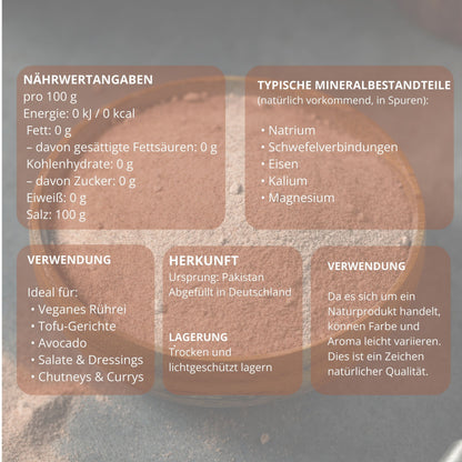 Biomatea Gourmet Series Kala Namak Schwarzsalz – Fein Gemahlen – Veganes Himalaya Salz mit Ei-Aroma, 500g