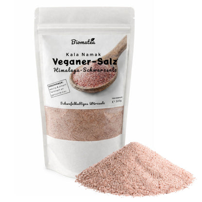 Biomatea Gourmet Series Kala Namak Schwarzsalz – Fein Gemahlen – Veganes Himalaya Salz mit Ei-Aroma, 500g