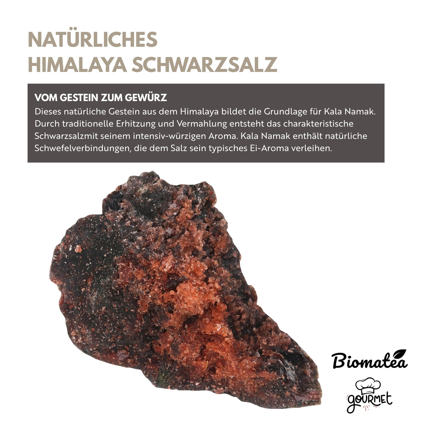 Biomatea Gourmet Series Kala Namak Schwarzsalz – Fein Gemahlen – Veganes Himalaya Salz mit Ei-Aroma, 500g
