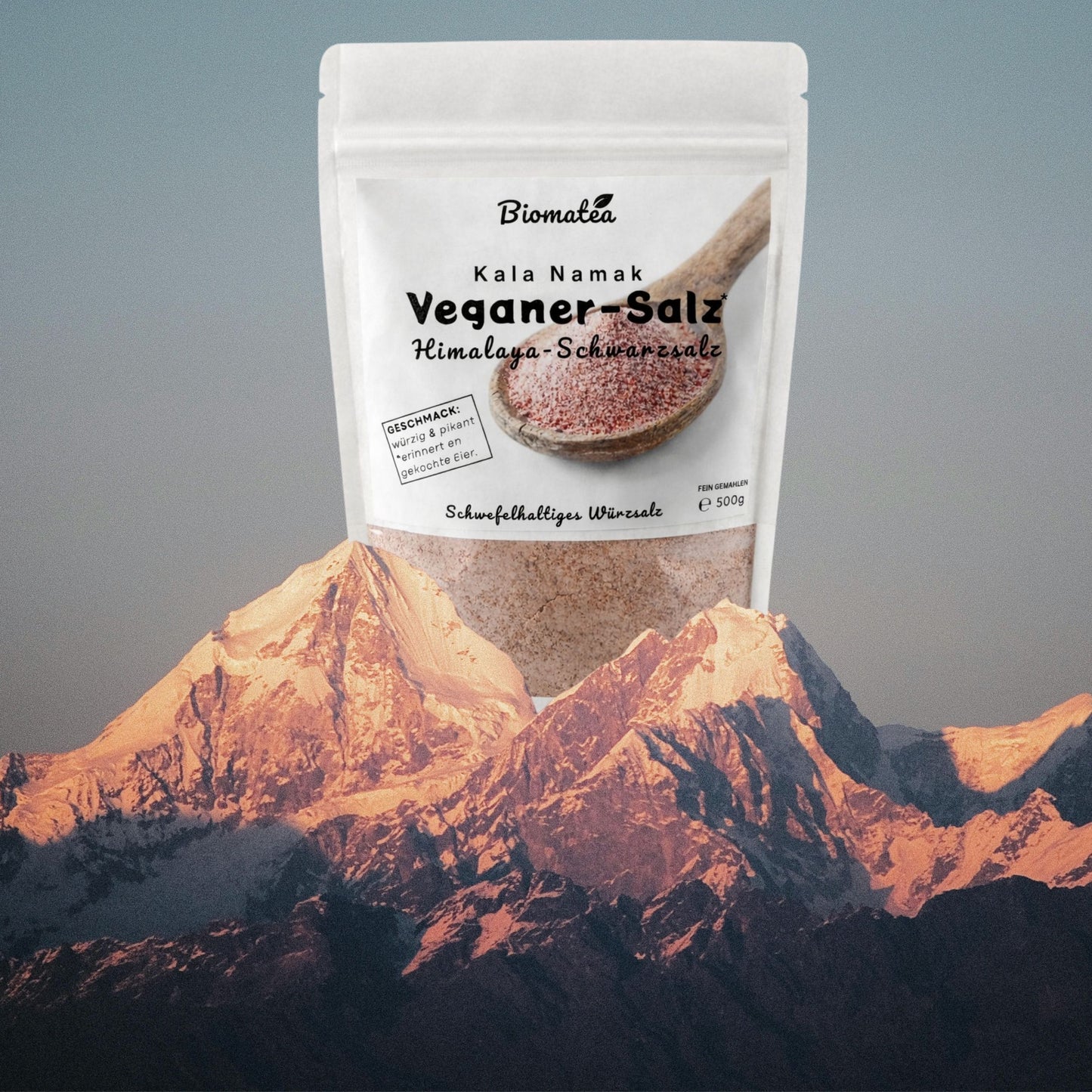 Biomatea Gourmet Series Kala Namak Schwarzsalz – Fein Gemahlen – Veganes Himalaya Salz mit Ei-Aroma, 500g