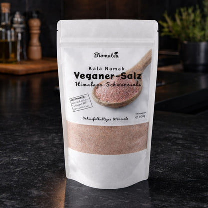 Biomatea Gourmet Series Kala Namak Schwarzsalz – Fein Gemahlen – Veganes Himalaya Salz mit Ei-Aroma, 500g