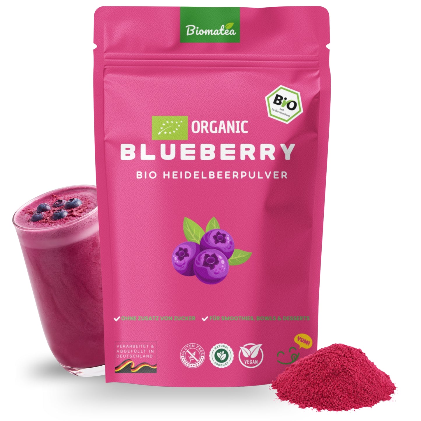 Bio Heidelbeerpulver 100g – Organic Blueberry Powder im Doypack, ohne Zusätze, ohne Zuckerzusatz