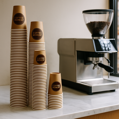 Coffee Moment Kaffeebecher, Kaffee to go Pappbecher – 4 Größen, für heiße & kalte Getränke