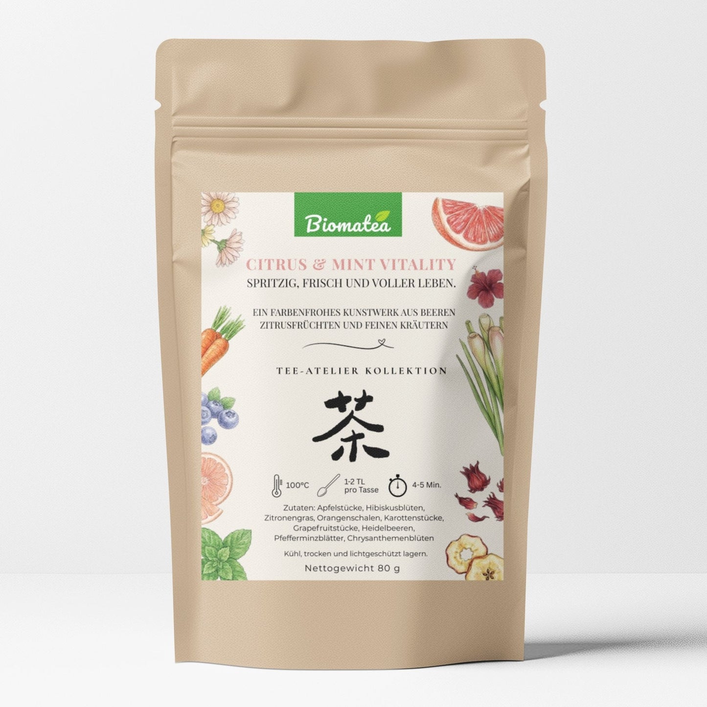 Citrus & Mint Vitality – Frischer Kräutertee mit Grapefruit, Minze & Beeren (80g) – Tee-Atelier Edition
