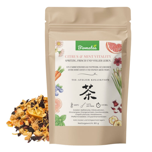 Citrus & Mint Vitality – Frischer Kräutertee mit Grapefruit, Minze & Beeren (80g) – Tee-Atelier Edition