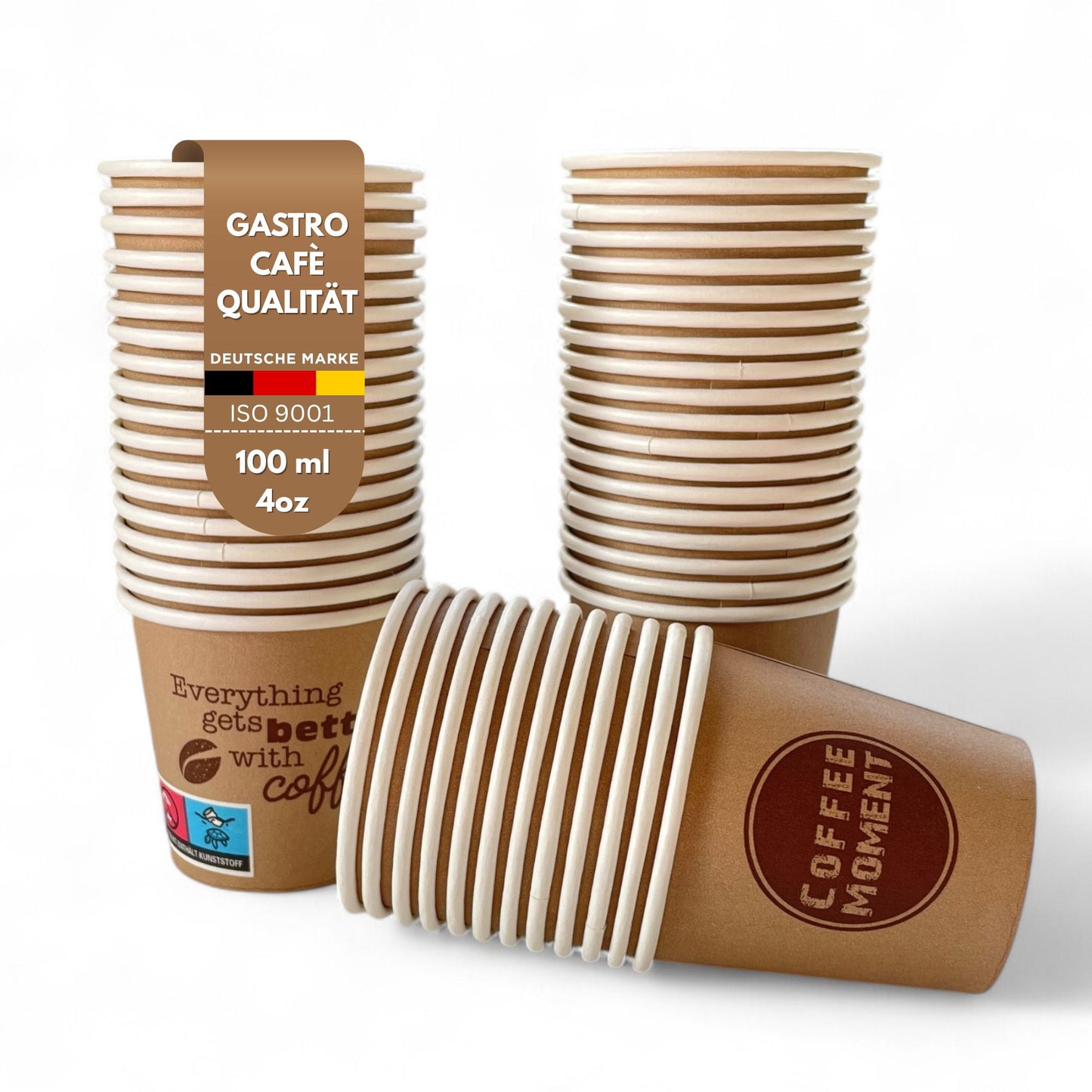 Coffee Moment Kaffeebecher, Kaffee to go Pappbecher – 4 Größen, für heiße & kalte Getränke