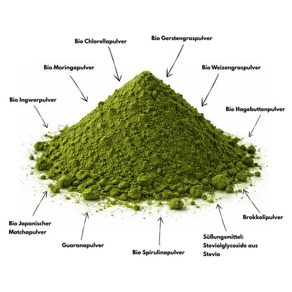 Bio Supergreen Energy – Grünes Superfood Pulver mit natürlichem Koffein für Sport, Energie, Fokus & aktive Tage – Vegan – 100 g