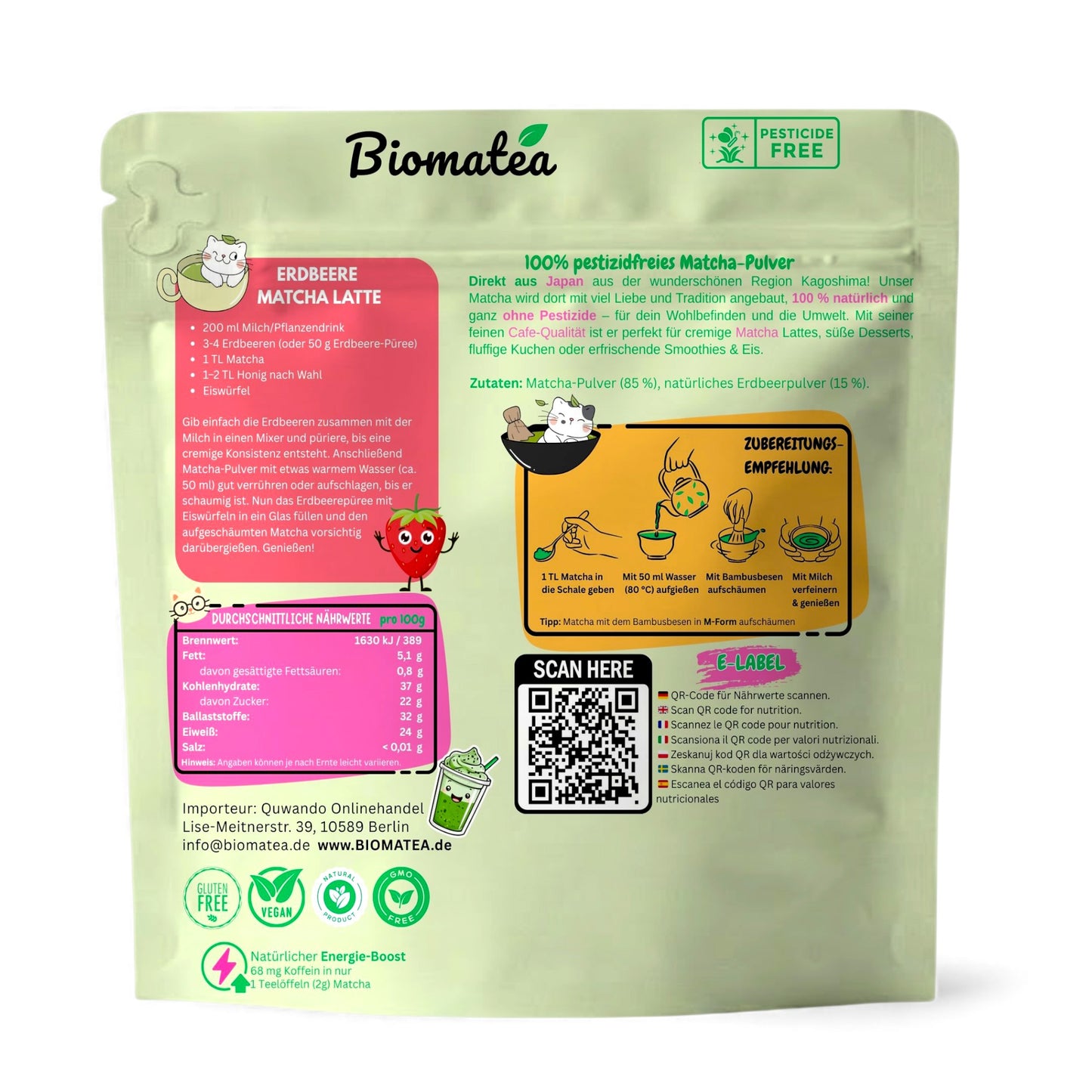 Matcha Love, 50 g japanischer Matcha Tee Pulver mit Erdbeere Geschmack