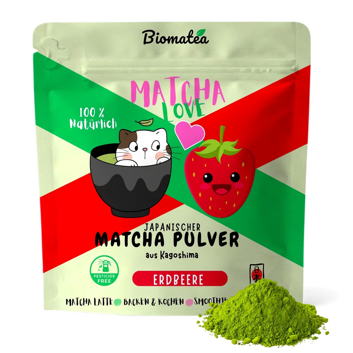 Matcha Love, 50 g japanischer Matcha Tee Pulver mit Erdbeere Geschmack