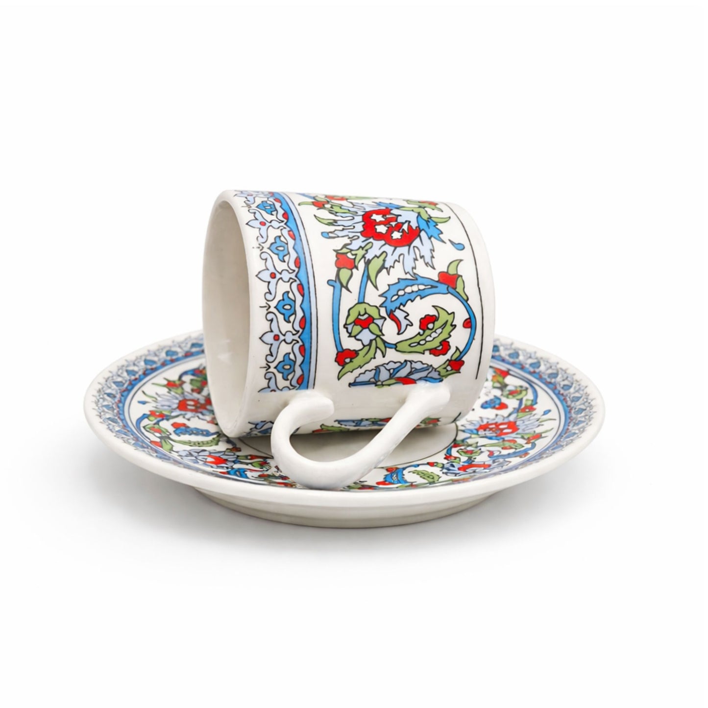 12-teilig für 6 Personen (80ml) - Espressotassen Set & Mokkatassen - Orient Iznik Design Floral - Porzellan Set für Türkischer Kaffee, Mokka & Espresso