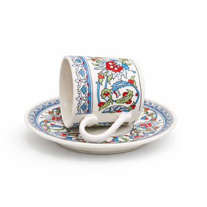 12-teilig für 6 Personen (80ml) - Espressotassen Set & Mokkatassen - Orient Iznik Design Floral - Porzellan Set für Türkischer Kaffee, Mokka & Espresso