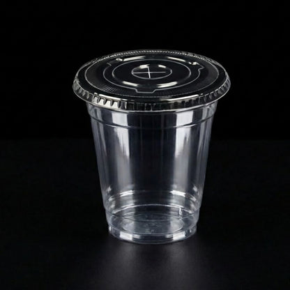 100 Stück Pet Becher mit Flachdeckel für Matcha Latte, Dessert, Softdrink, Kaffee, to go Plastikbecher, | 360ml, 400ml, 500ml