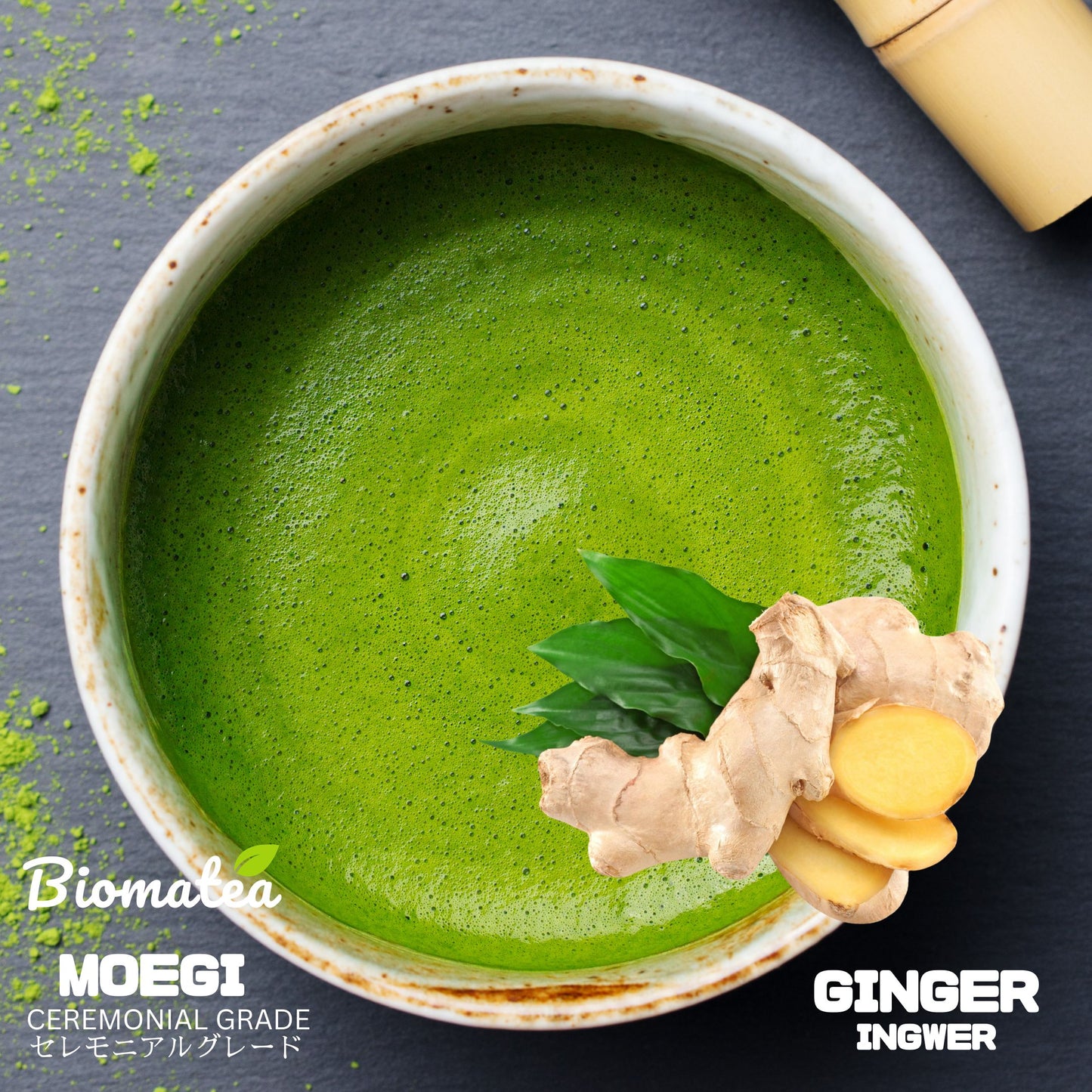 Biomatea Ceremonial Ingwer Matcha, ohne Zucker, 50g