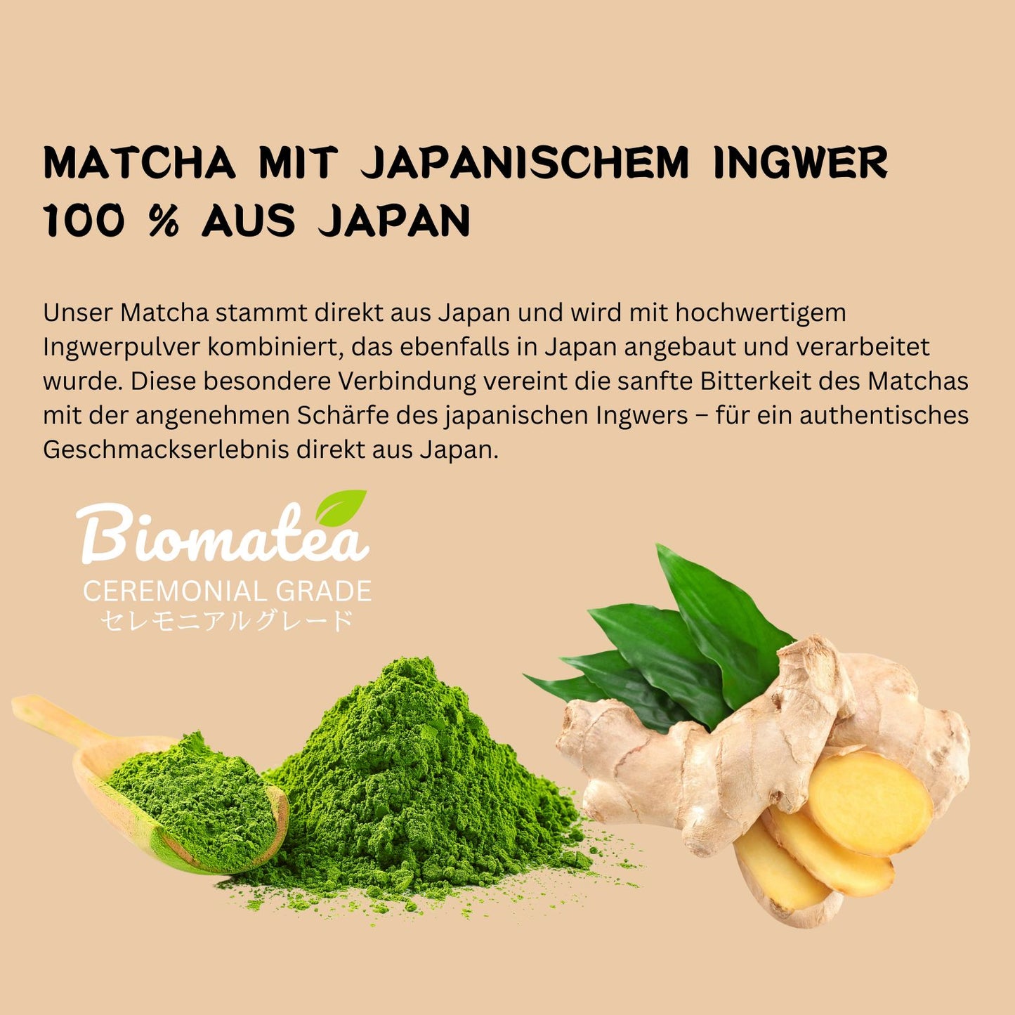 Biomatea Ceremonial Ingwer Matcha, ohne Zucker, 50g