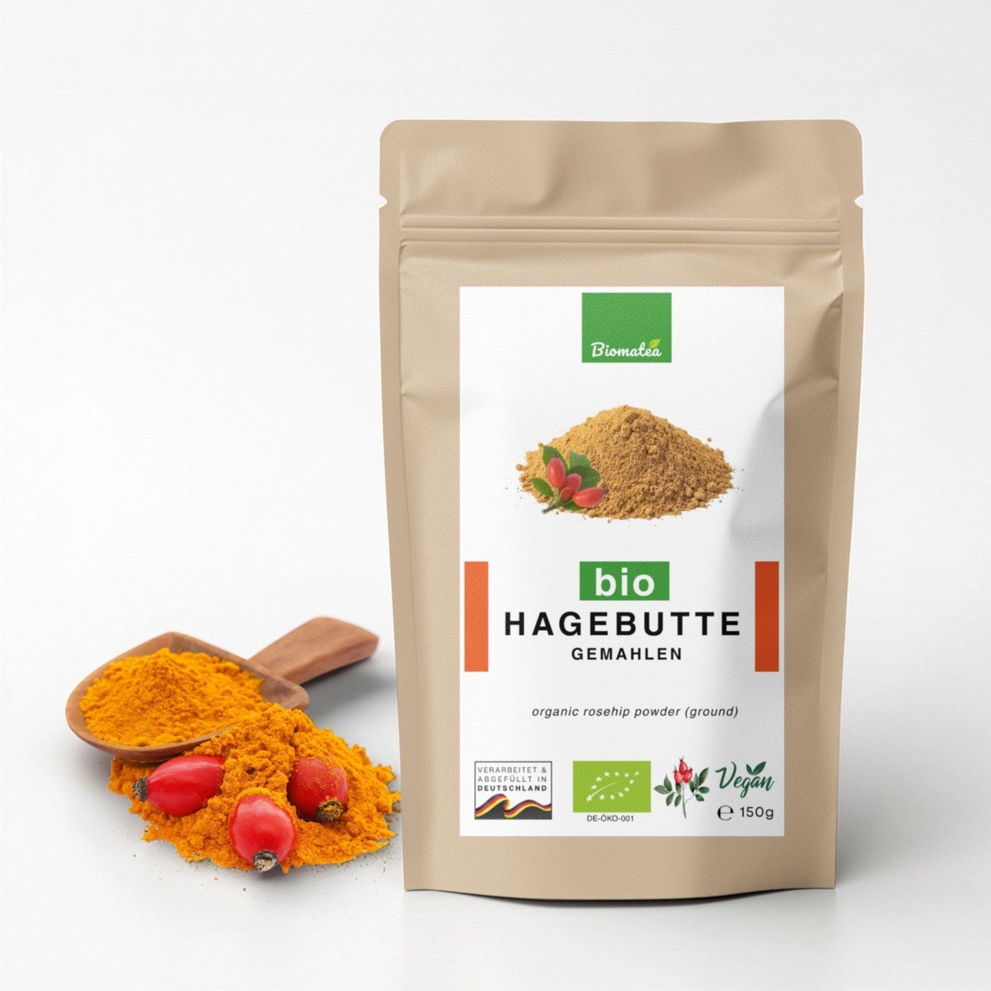 Bio Hagebuttenpulver 150 g – Fein gemahlenes Hagebutten Pulver – organik – Ideal für Smoothies, Müsli und Getränke