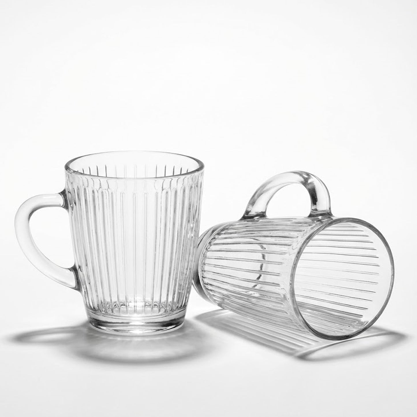 6er Set Matcha & Teegläser mit Henkel Rillen-Relief design, 400 ml