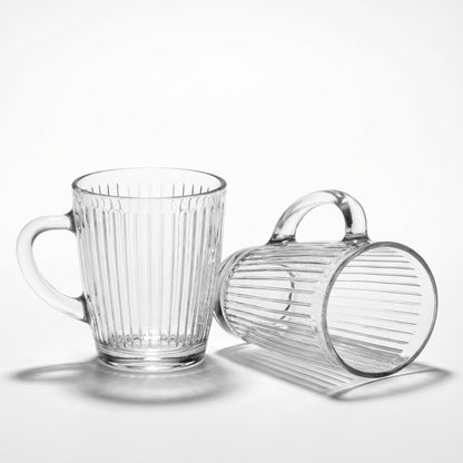 6er Set Matcha & Teegläser mit Henkel Rillen-Relief design, 400 ml