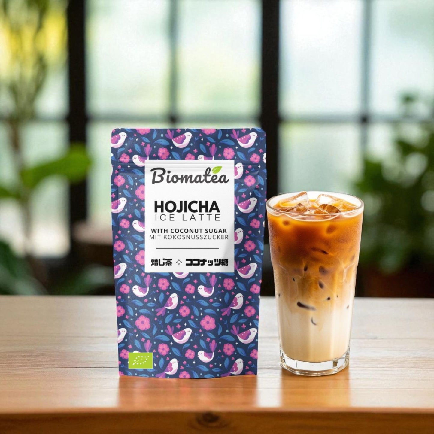Bio Hojicha Latte Pulver aus Japan – Mit Kokosblütenzucker – 100g – Veganer Eistee oder Latte – Für heiße & kalte Zubereitung