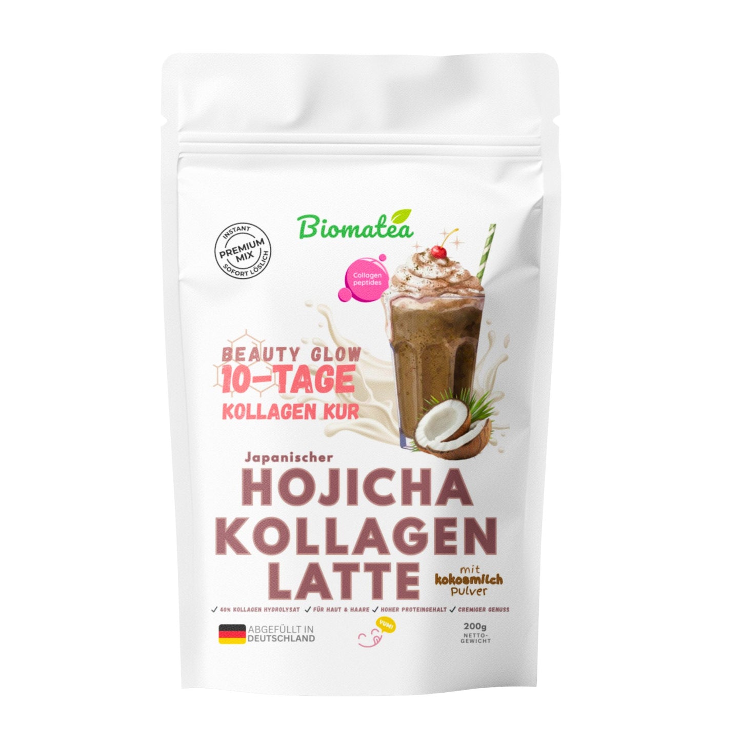 Biomatea Hojicha Kollagen Latte – Die 10-Tage Beauty Glow Kur (Premium Instant Mix mit Kokos)