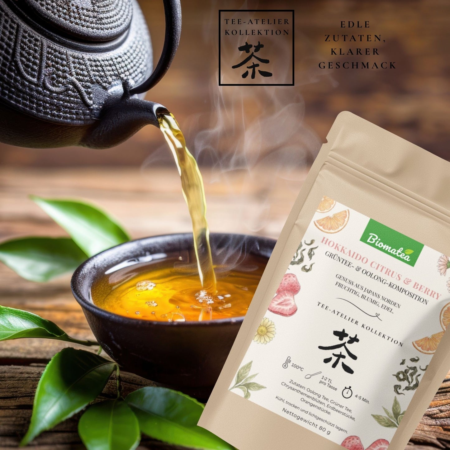 Hokkaido Citrus & Berry – Edle Oolong & Grüntee Cuvée mit Erdbeeren & Orange (70g) – Tee-Atelier Edition