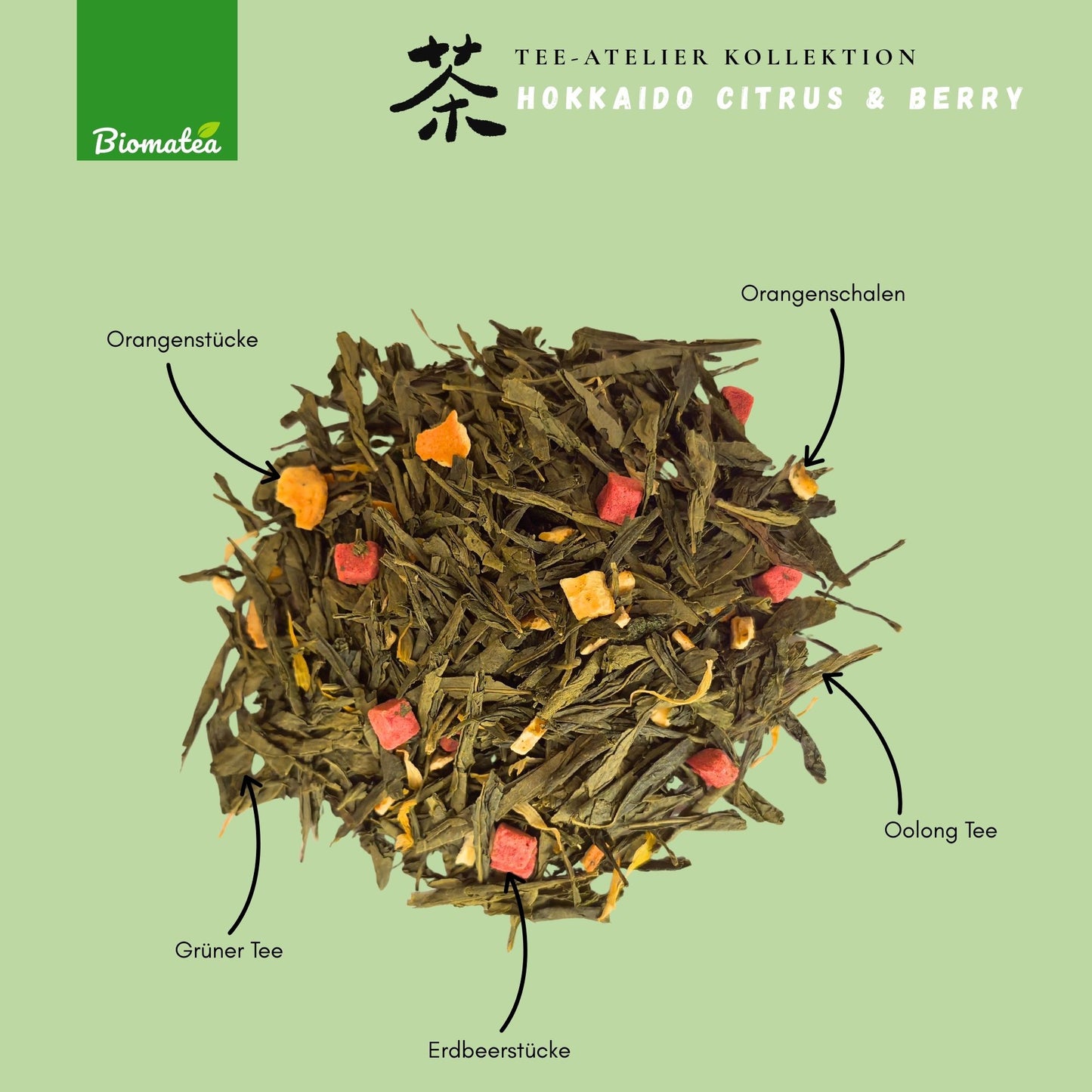Hokkaido Citrus & Berry – Edle Oolong & Grüntee Cuvée mit Erdbeeren & Orange (70g) – Tee-Atelier Edition