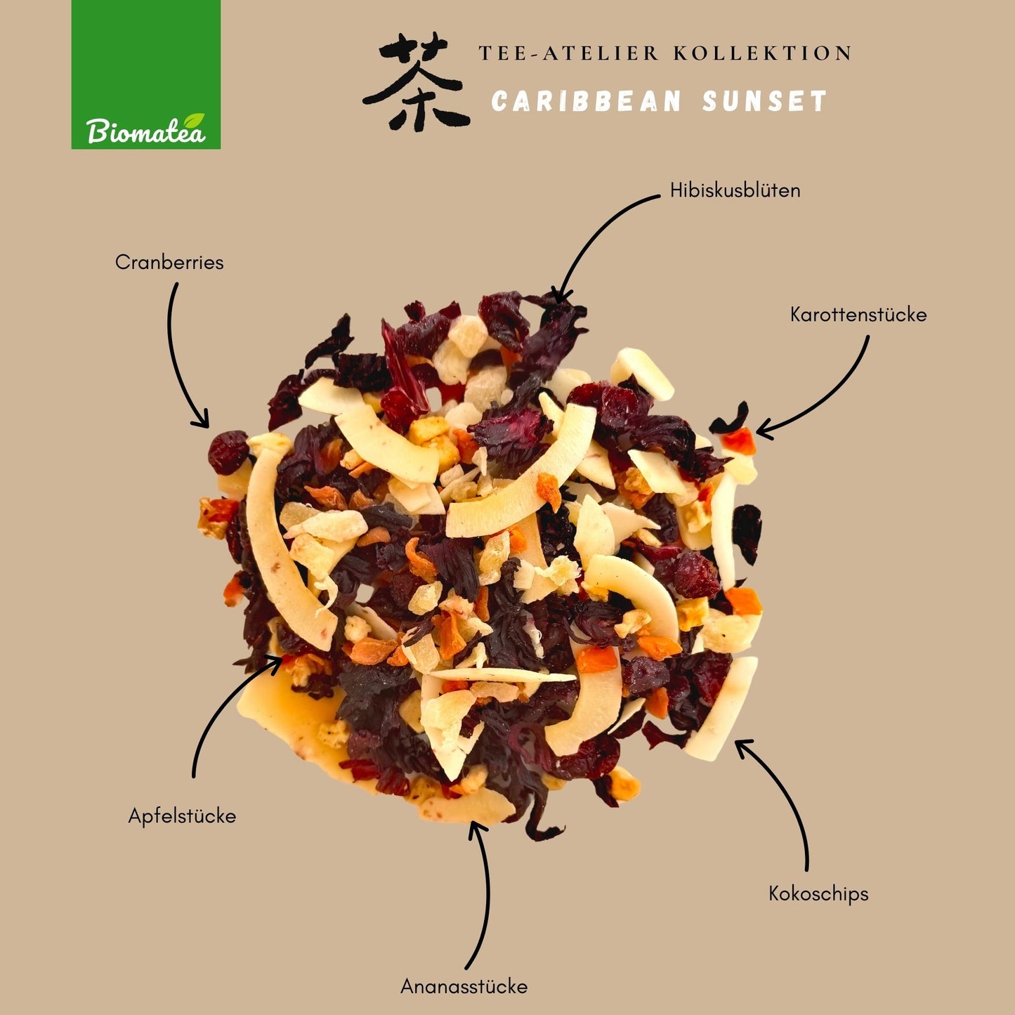 Caribbean Sunset – Tropischer Früchtetee mit Ananas, Kokos & Hibiskus (80g) – Tee-Atelier Edition