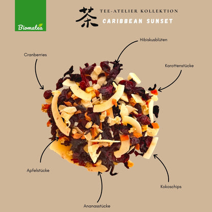 Caribbean Sunset – Tropischer Früchtetee mit Ananas, Kokos & Hibiskus (80g) – Tee-Atelier Edition