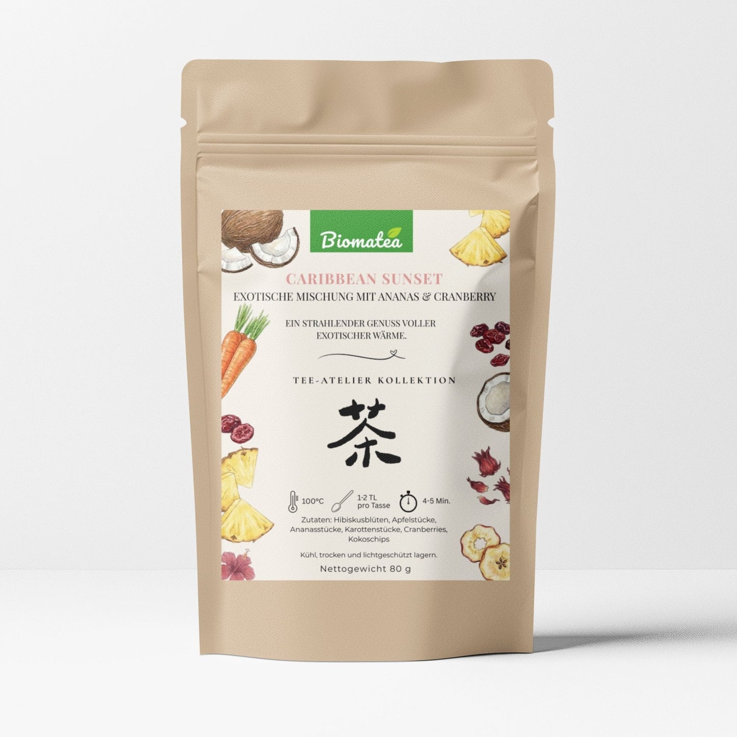 Caribbean Sunset – Tropischer Früchtetee mit Ananas, Kokos & Hibiskus (80g) – Tee-Atelier Edition