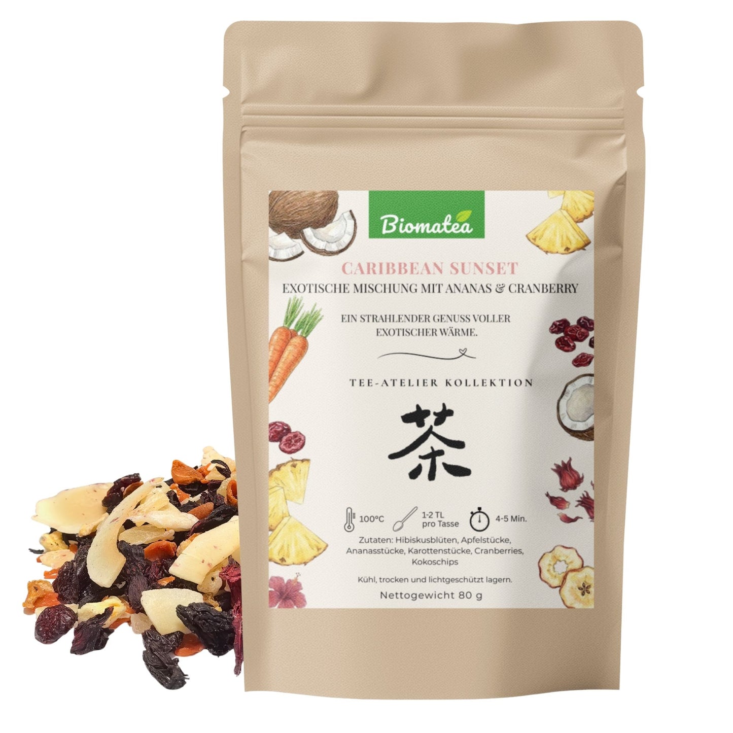 Caribbean Sunset – Tropischer Früchtetee mit Ananas, Kokos & Hibiskus (80g) – Tee-Atelier Edition