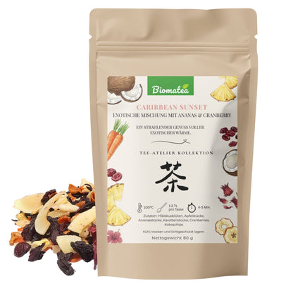 Caribbean Sunset – Tropischer Früchtetee mit Ananas, Kokos & Hibiskus (80g) – Tee-Atelier Edition