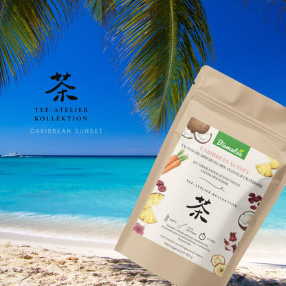 Caribbean Sunset – Tropischer Früchtetee mit Ananas, Kokos & Hibiskus (80g) – Tee-Atelier Edition
